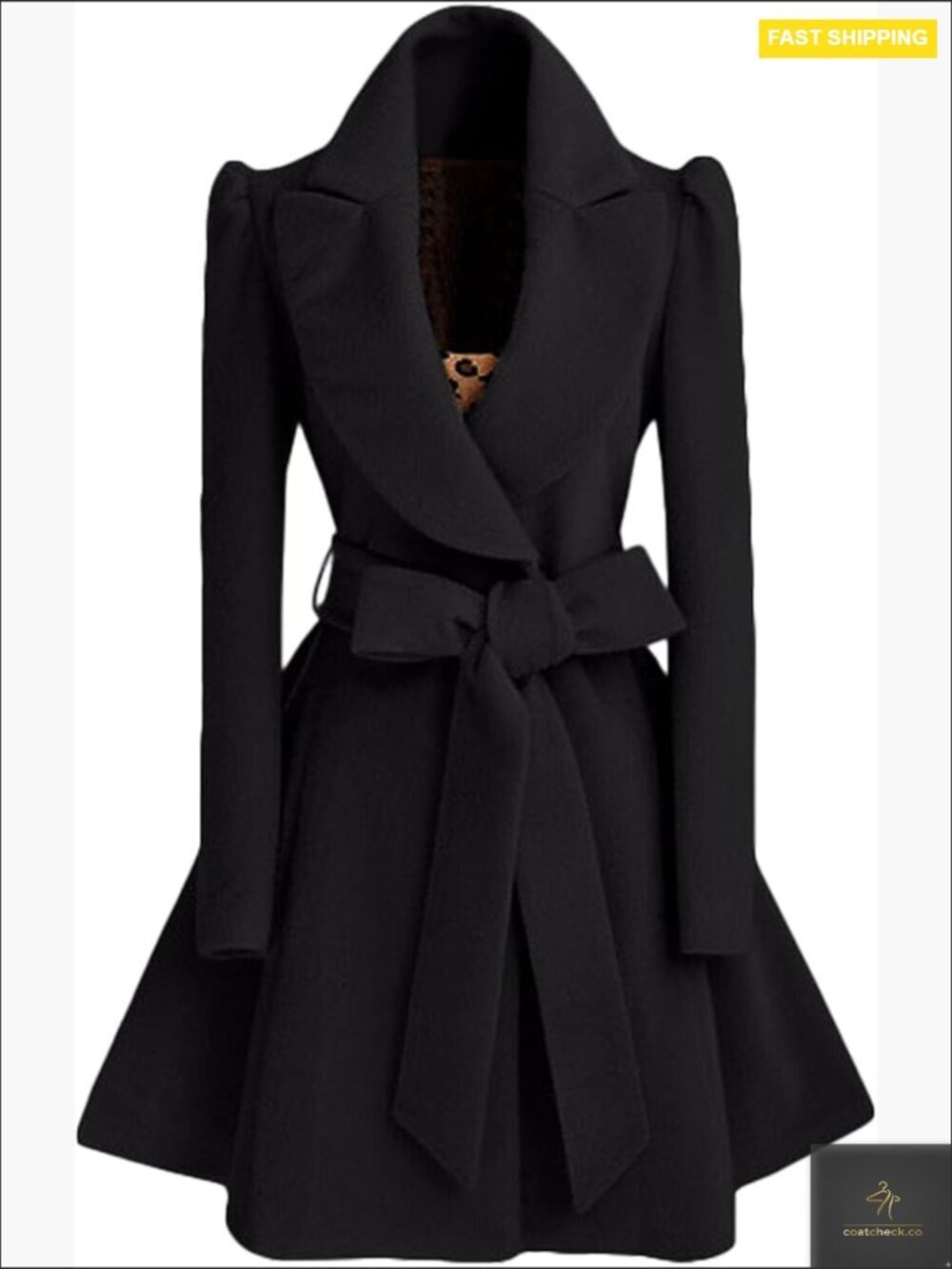 Double Breasted Wool Blend Trench Coat Classic Elegant Winter A Line Flared